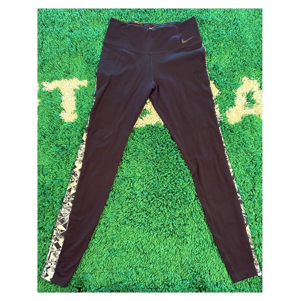 Nike Dri-FIT Leggings Womens Medium Black Excellent Geometric Side Stripe 688457